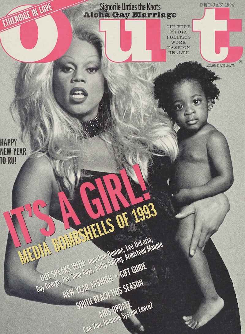 RuPaul on the cover of Out, December 1993. Photo Francesco Scavullo